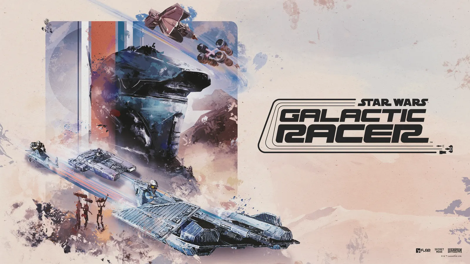 Collector's Edition key art: painted illustration of racing craft speeding past a large dark spacecraft, with a pale desert backdrop and the game title at right